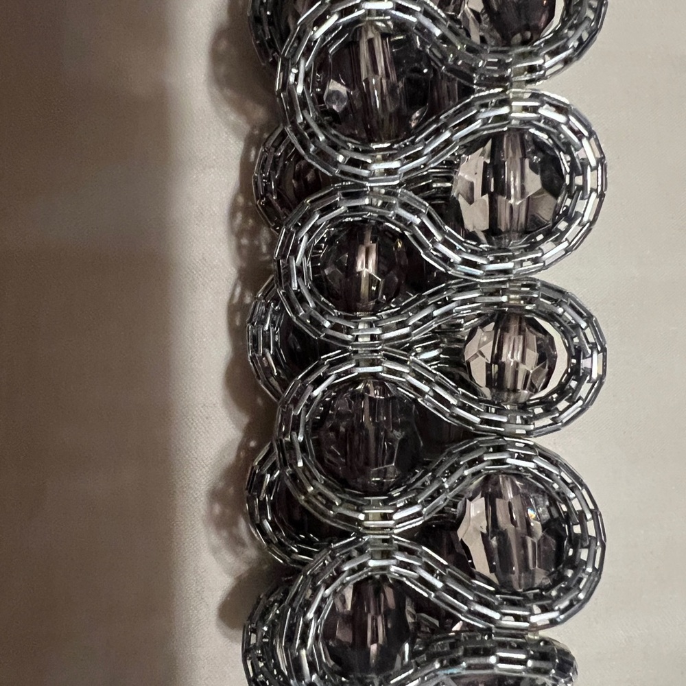 Elegant Silver/Brown & Black Beaded Stretchy Bracelet